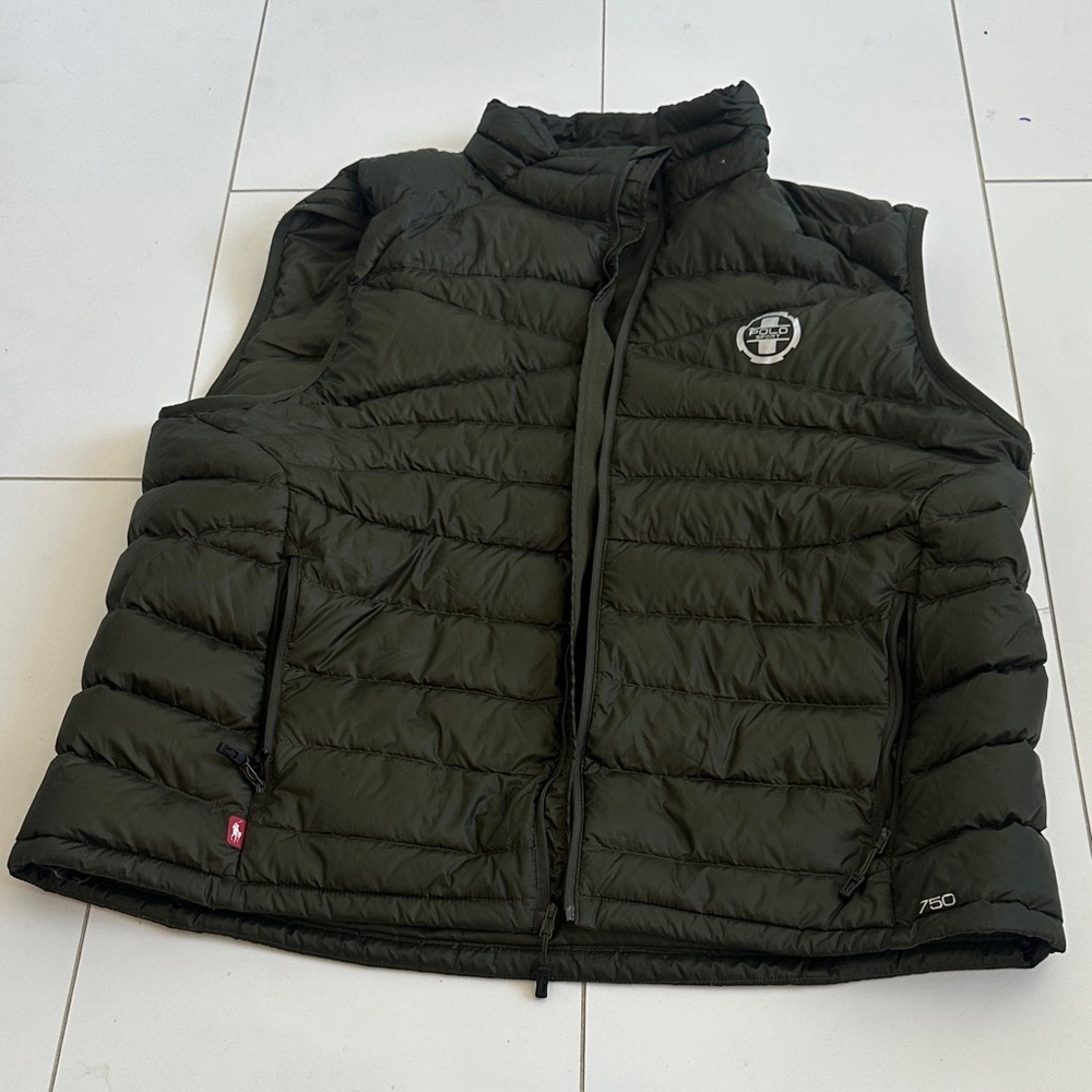POLO Ralph Lauren Sport Men's Olive Green Puffer Vest white duck down 750